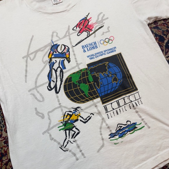 VTG Rare 1992 Olympic Games T Shirt XL Bausch Lomb Sponsor White Goggles USA - Picture 2 of 6